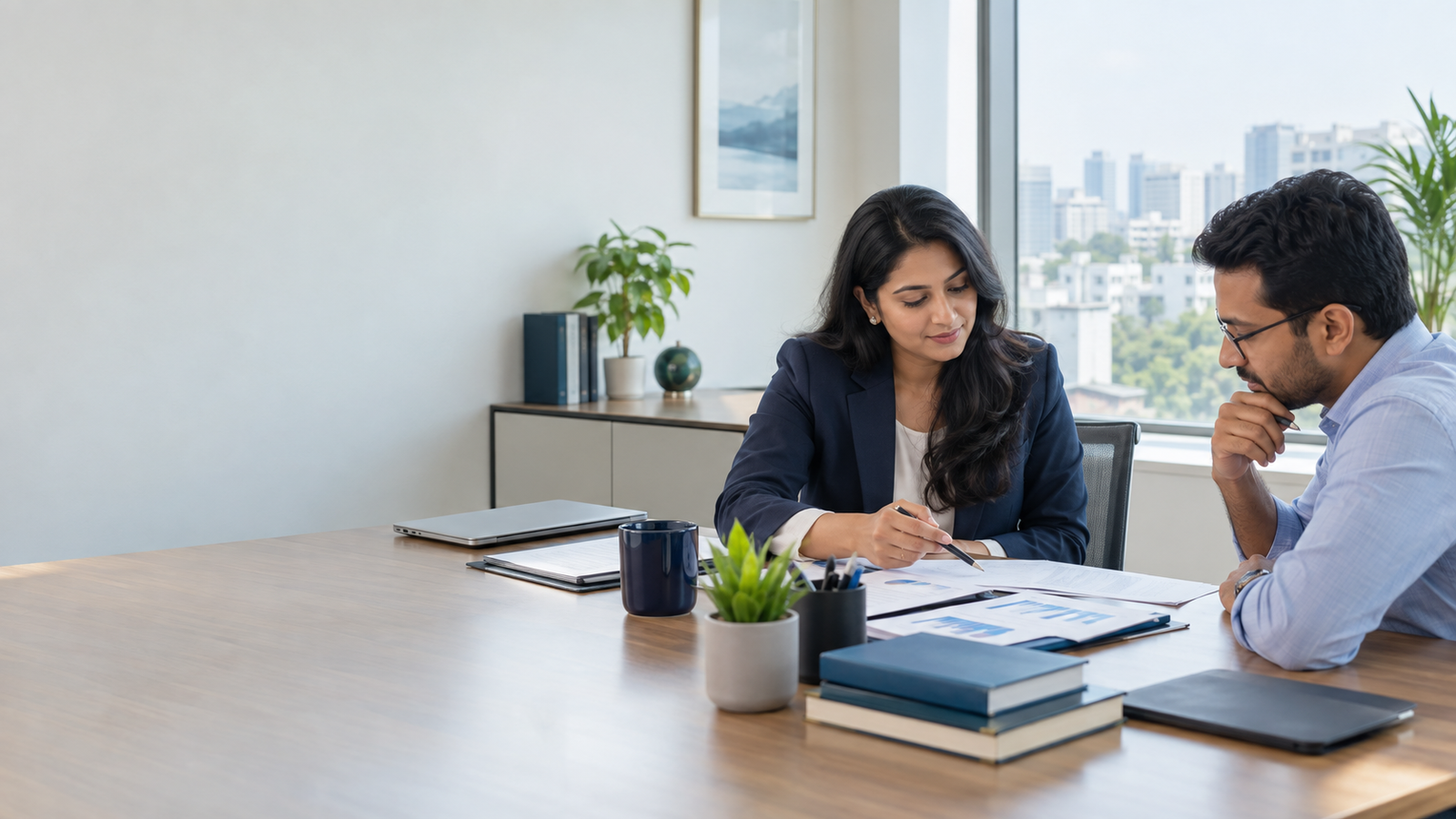 An illustrative tax consultation in a bright office